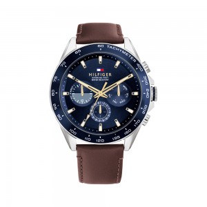 Tommy Hilfiger Owen 1791965 Quartz Multi function Stainless steel Brown leather strap Blue color dial