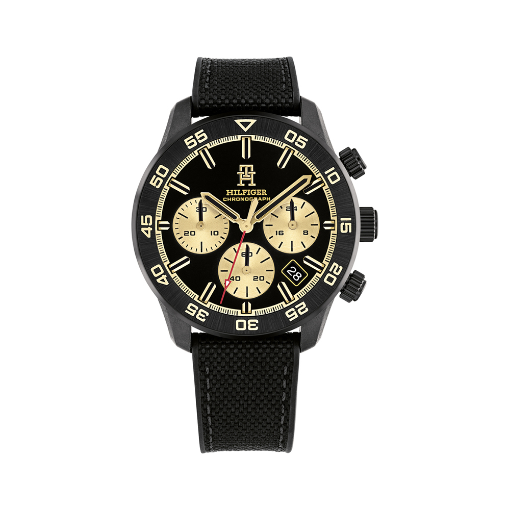 Tommy Hilfiger Th85 Carbon 1792182 Quartz Πολλαπλών ενδείξεων Ανοξείδωτο ατσάλι Μαύρο καουτσούκ λουρί Μαύρο χρώμα καντράν