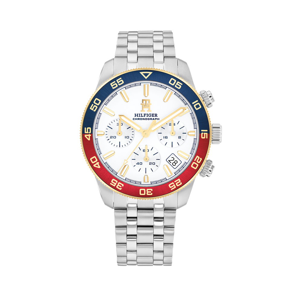 Tommy Hilfiger Th85 Carbon 1792184 Quartz Πολλαπλών ενδείξεων Ανοξείδωτο ατσάλι Μπρασελέ Λευκό χρώμα καντράν