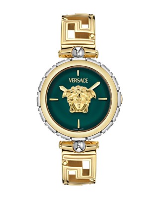 Versace Medusa Jewel VE0B00325 Three Hands Ανοξείδωτο ατσάλι Μπρασελέ Πράσινο χρώμα καντράν Επιχρυσωμένη στεφάνη