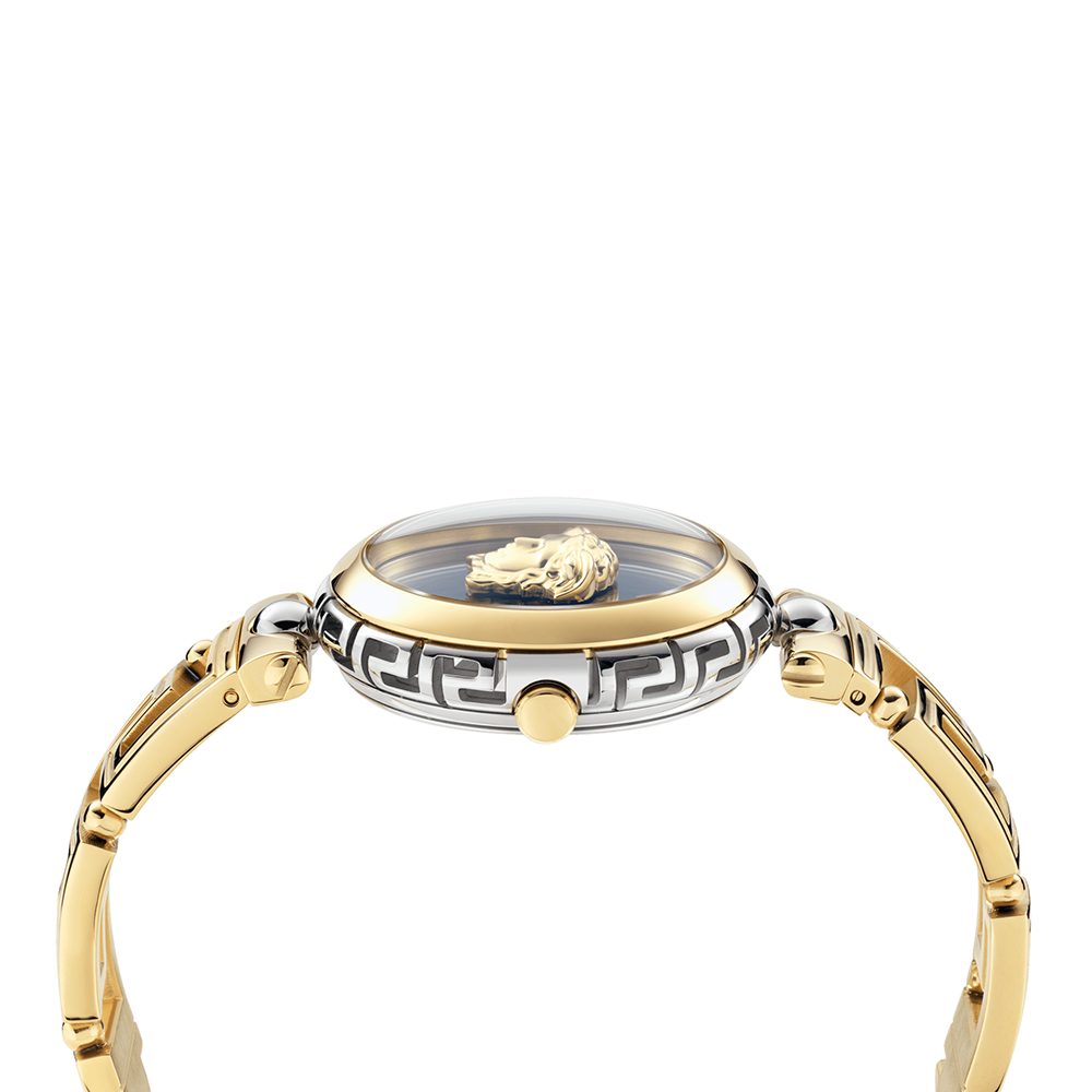 Versace Medusa Jewel VE0B00325 Three Hands Ανοξείδωτο ατσάλι Μπρασελέ Πράσινο χρώμα καντράν Επιχρυσωμένη στεφάνη