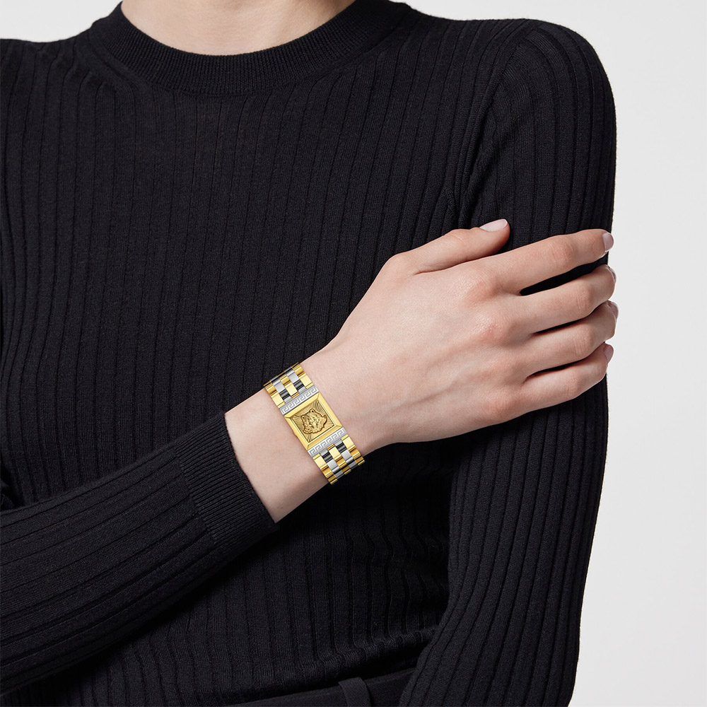 Versace Reveal VE0C00125 Three Hands Ανοξείδωτο ατσάλι Μπρασελέ Πράσινο χρώμα καντράν Επιχρυσωμένη στεφάνη