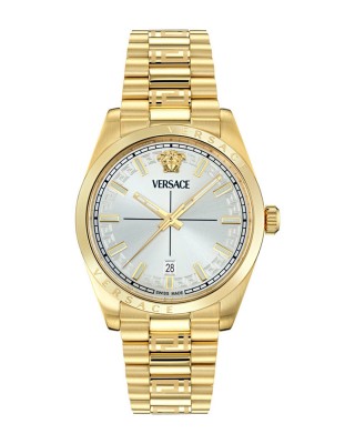 Versace Millenyium Gent VE0G00625 Three Hands Επιχρυσωμένο ανοξείδωτο ατσάλι Μπρασελέ Ασημί χρώμα καντράν