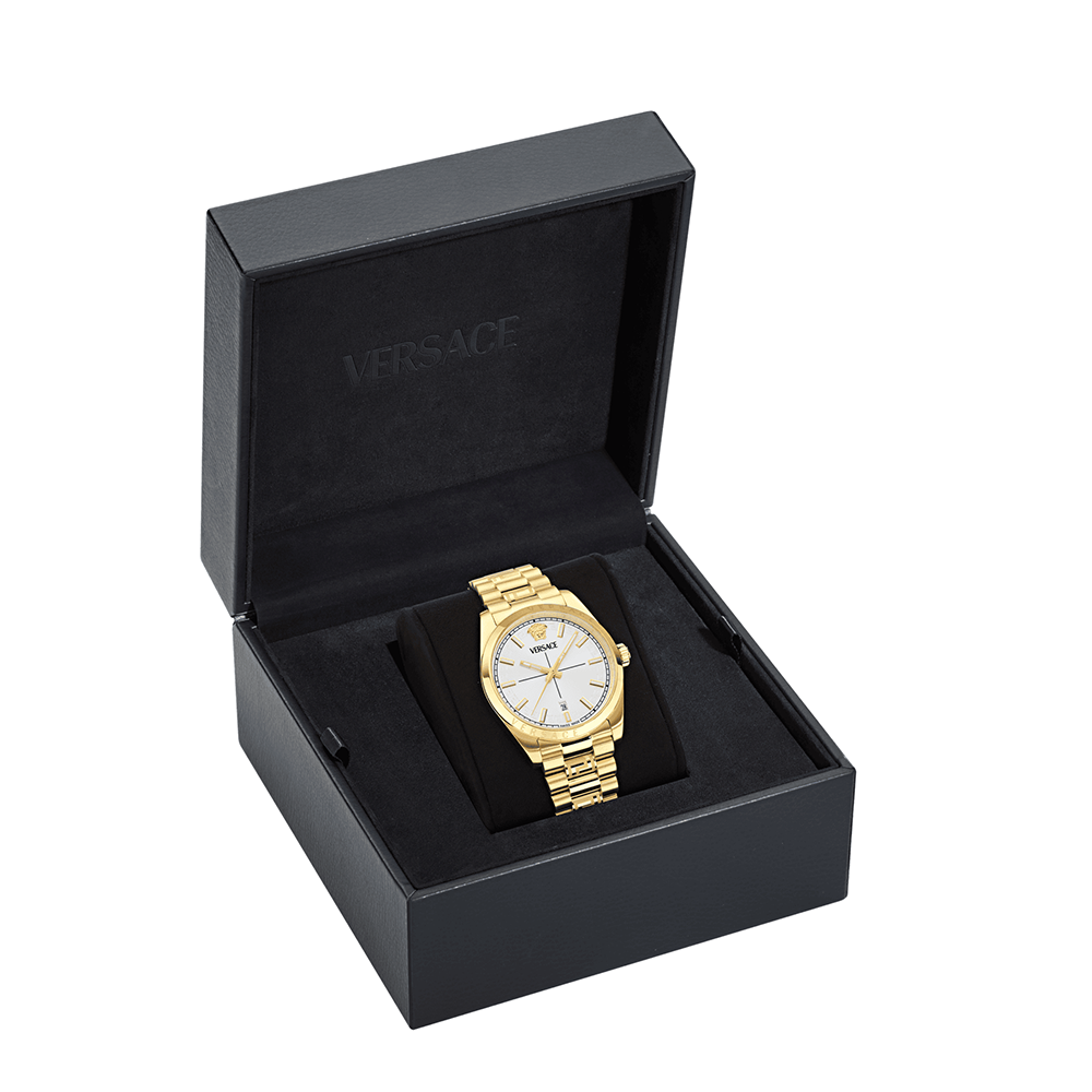 Versace Millenyium Gent VE0G00625 Three Hands Επιχρυσωμένο ανοξείδωτο ατσάλι Μπρασελέ Ασημί χρώμα καντράν