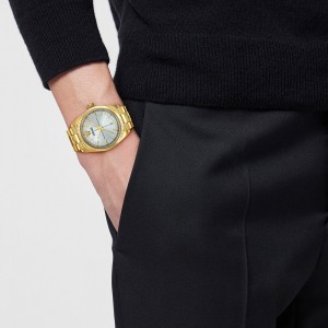 Versace Millenyium Gent VE0G00625 Three Hands Επιχρυσωμένο ανοξείδωτο ατσάλι Μπρασελέ Ασημί χρώμα καντράν