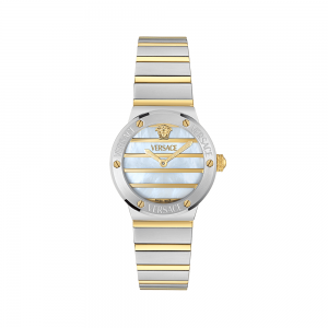 Versace Greca Logo Pearl VE0S00325 Three Hands Ανοξείδωτο ατσάλι Μπρασελέ Γαλάζιο χρώμα καντράν