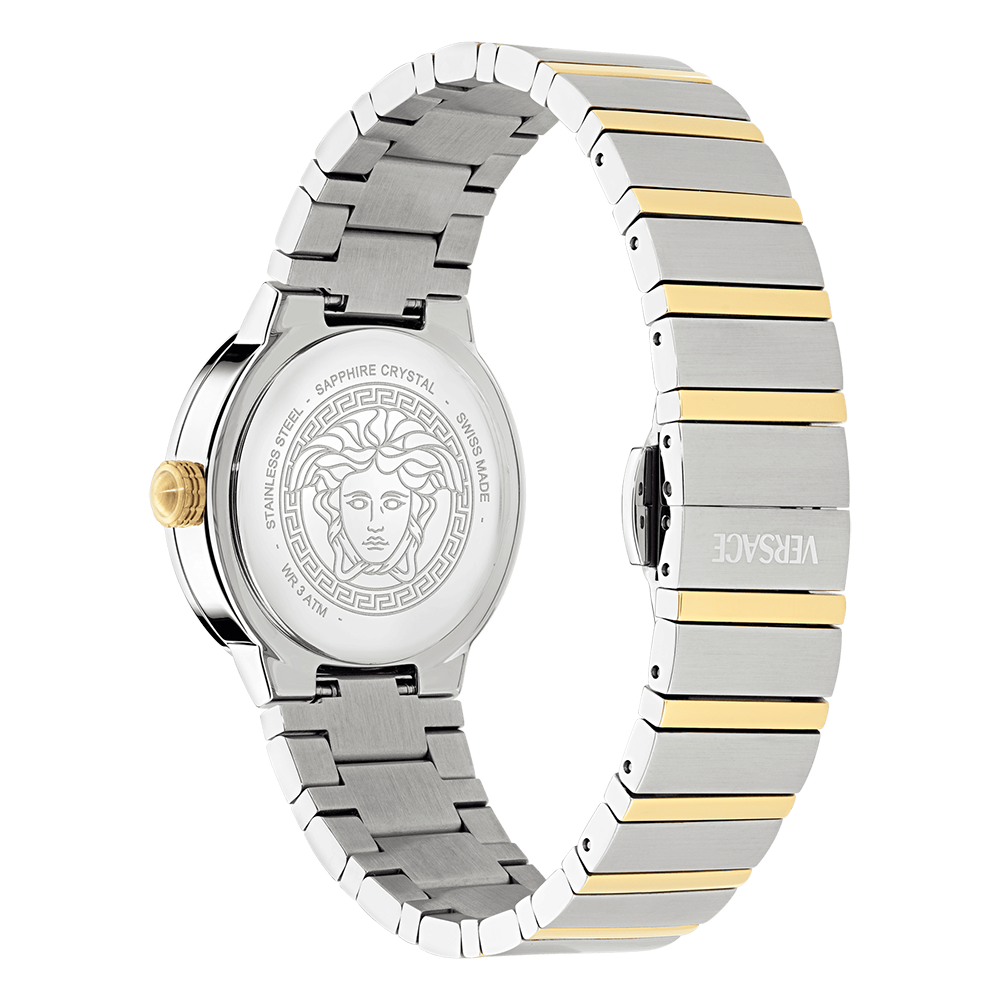 Versace Greca Logo Pearl VE0S00325 Three Hands Ανοξείδωτο ατσάλι Μπρασελέ Γαλάζιο χρώμα καντράν