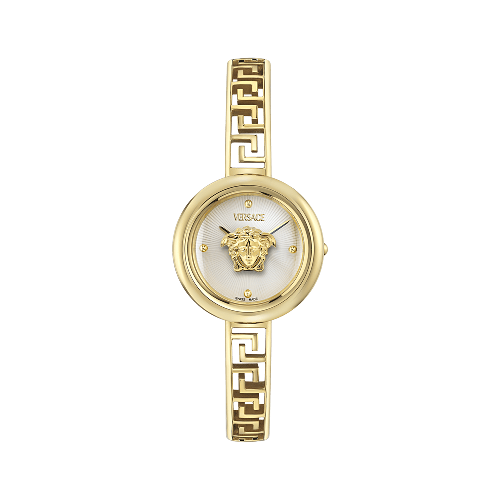 Versace Medusa Eclipse VE5F00226 Three Hands Επιχρυσωμένο ανοξείδωτο ατσάλι Μπρασελέ Ασημί χρώμα καντράν