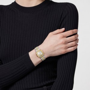 Versace Greca Edge VE5G00226 Three Hands Ανοξείδωτο ατσάλι Μπρασελέ Ασημί χρώμα καντράν Επιχρυσωμένη στεφάνη