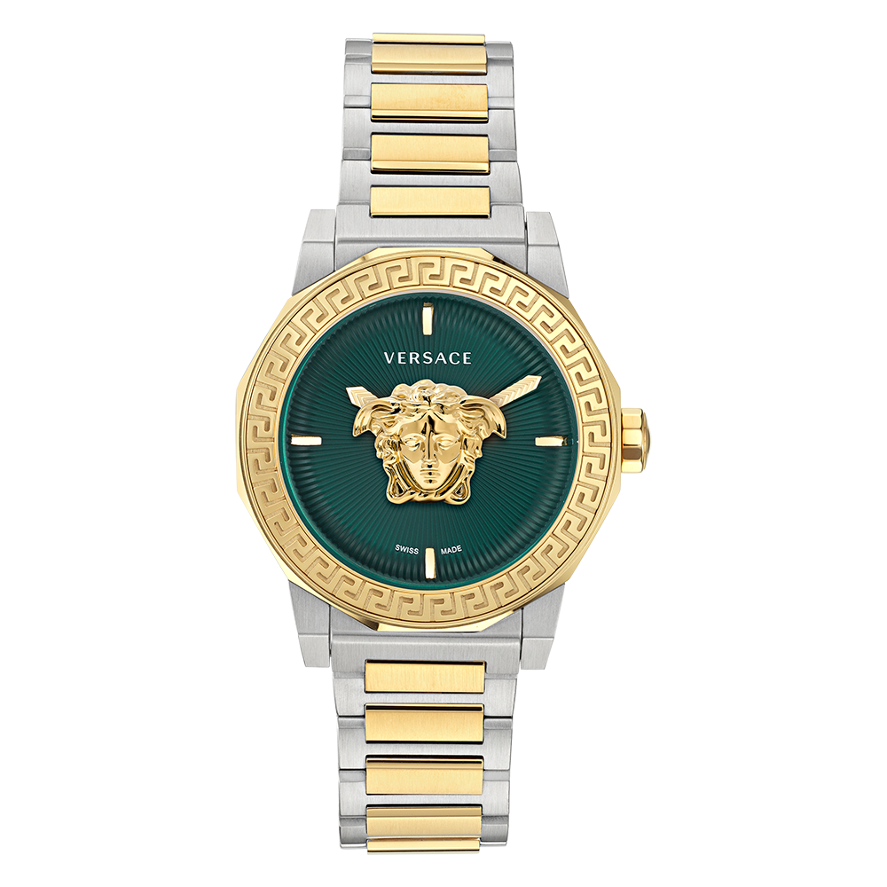Versace Medusa Deco VE7B00323 Quartz Ανοξείδωτο ατσάλι Μπρασελέ Πράσινο χρώμα καντράν Επιχρυσωμένη στεφάνη