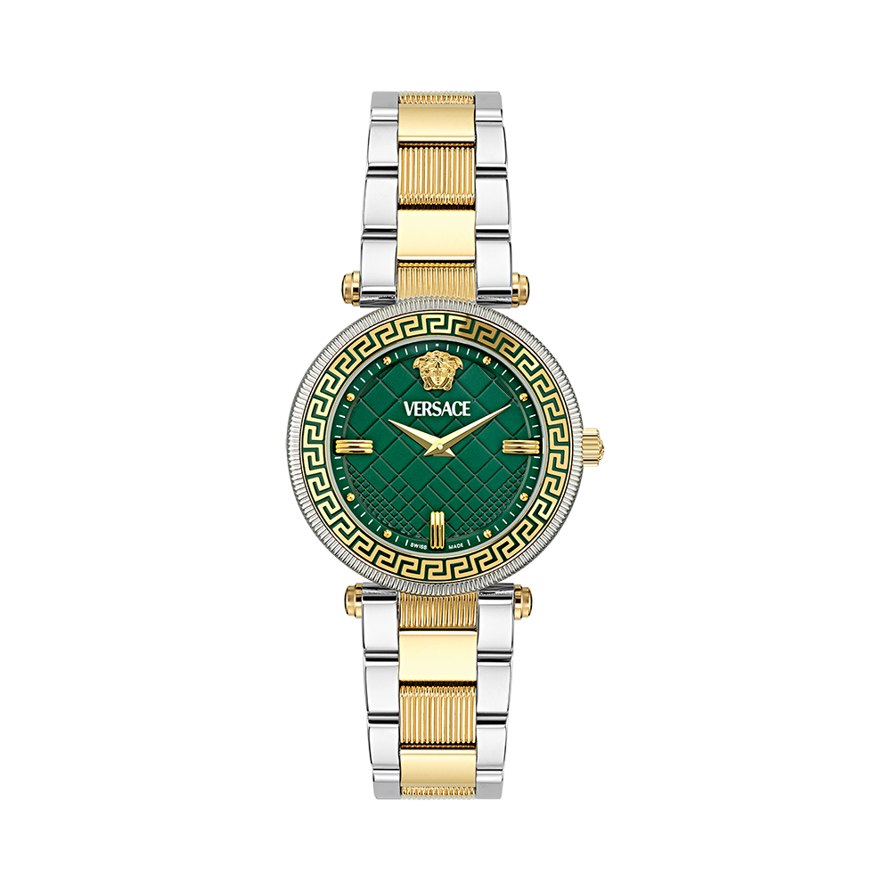 Versace Reve VE8B00524 Quartz Ανοξείδωτο ατσάλι Μπρασελέ Πράσινο χρώμα καντράν Επιχρυσωμένη στεφάνη
