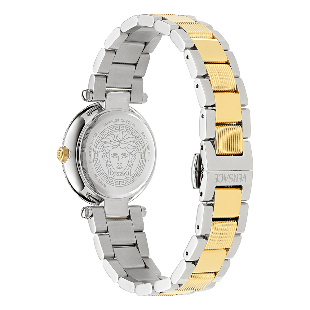 Versace Revive Petite VEBFA0324 Three Hands Ανοξείδωτο ατσάλι Μπρασελέ Πράσινο χρώμα καντράν Επιχρυσωμένη στεφάνη