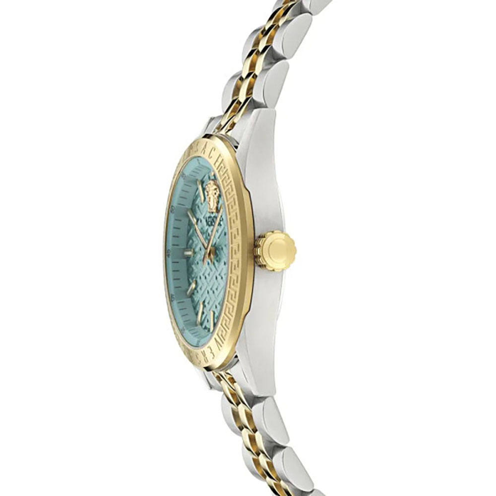 Versace V-Code Lady VE8I00524 Quartz Ανοξείδωτο ατσάλι Διμεταλλικό Μπρασελέ Τιρκουάζ χρώμα καντράν Επιχρυσωμένη στεφάνη