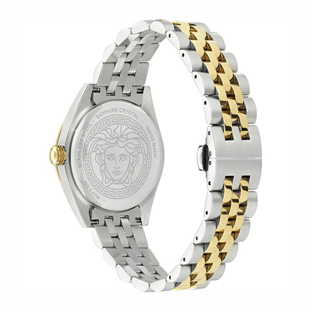 Versace V-Code Lady VE8I00524 Quartz Ανοξείδωτο ατσάλι Διμεταλλικό Μπρασελέ Τιρκουάζ χρώμα καντράν Επιχρυσωμένη στεφάνη