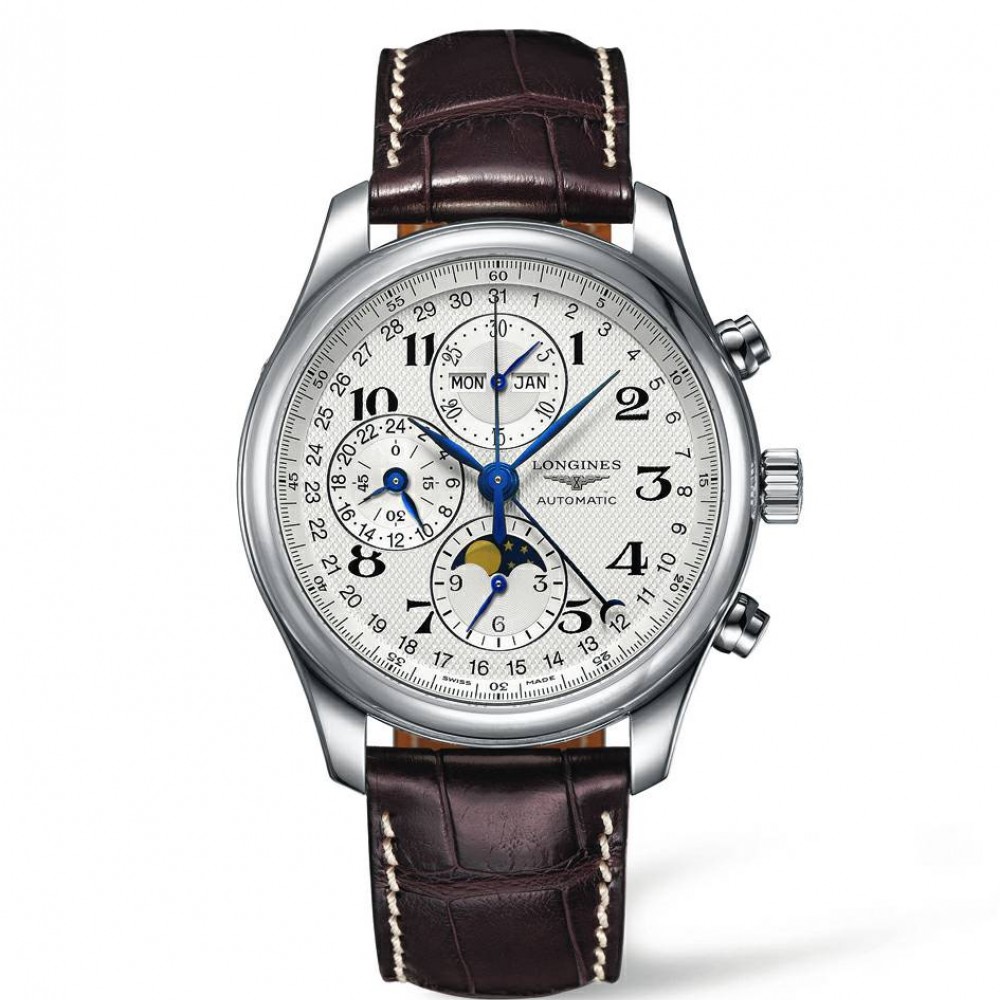 Longines Master Collection L2.773.4.78.3 Αυτόματο Ανοξείδωτο ατσάλι Δερμάτινο λουρί καφε χρώματος Λευκό χρώμα καντράν
