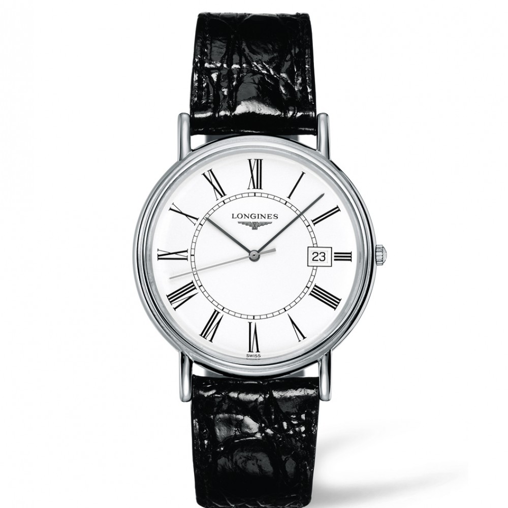 Longines Présence L4.790.4.11.2 Quartz Ανοξείδωτο ατσάλι Δερμάτινο λουρί μαύρου χρώματος Λευκό χρώμα καντράν Λατινική αρίθμηση