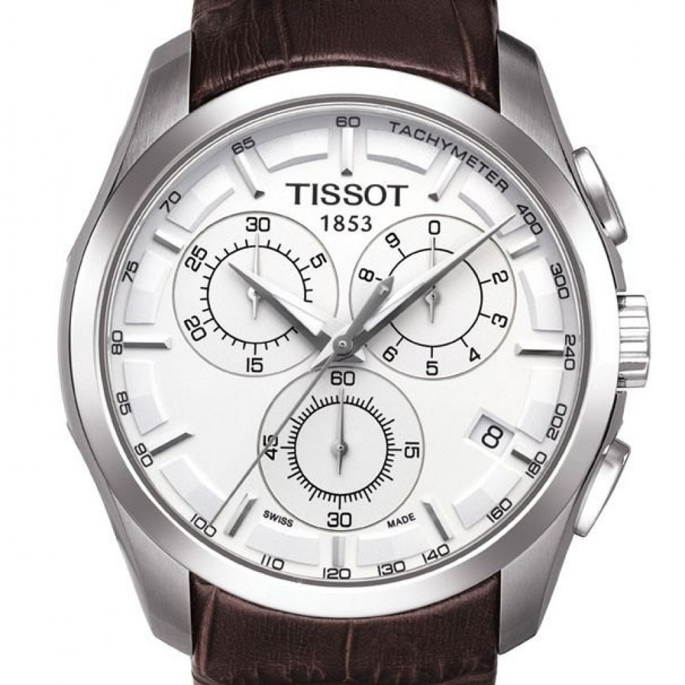 TISSOT Couturier T035.617.16.031.00 Quartz Ανοξείδωτο ατσάλι Καφε δερμάτινο λουρί Λευκό χρώμα καντράν