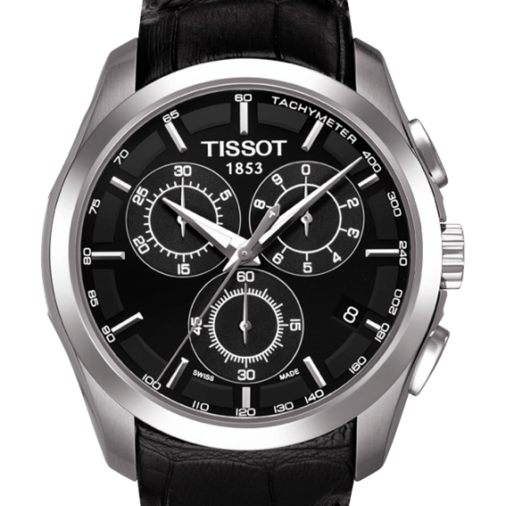TISSOT Couturier T035.617.16.051.00 Quartz Ανοξείδωτο ατσάλι Μαύρο δερμάτινο λουρί Μαύρο χρώμα καντράν