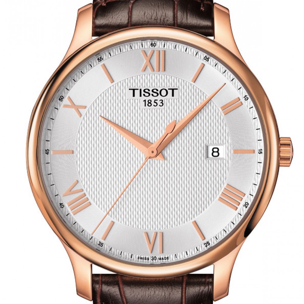 TISSOT Tradition T063.610.36.038.00 Quartz Ανοξείδωτο ατσάλι Καφε δερμάτινο λουρί Λευκό χρώμα καντράν