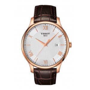TISSOT Tradition T063.610.36.038.00 Quartz Ανοξείδωτο ατσάλι Καφε δερμάτινο λουρί Λευκό χρώμα καντράν