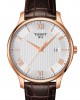 TISSOT Tradition T063.610.36.038.00 Quartz Ανοξείδωτο ατσάλι Καφε δερμάτινο λουρί Λευκό χρώμα καντράν