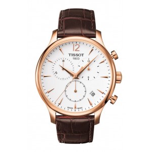 TISSOT Tradition T063.617.36.037.00 Quartz Ανοξείδωτο ατσάλι Καφε δερμάτινο λουρί Λευκό χρώμα καντράν