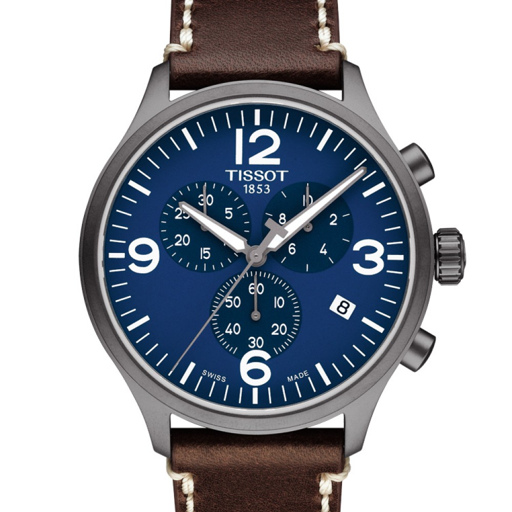 TISSOT T-Sport chrono XL T116.617.36.047.00 Quartz Ανοξείδωτο ατσάλι Καφε δερμάτινο λουρί Μπλε χρώμα καντράν