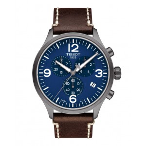 TISSOT T-Sport chrono XL T116.617.36.047.00 Quartz Ανοξείδωτο ατσάλι Καφε δερμάτινο λουρί Μπλε χρώμα καντράν