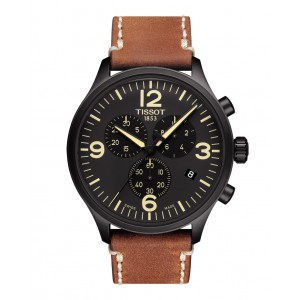 TISSOT T-Sport chrono XL T116.617.36.057.00 Quartz Ανοξείδωτο ατσάλι Καφε δερμάτινο λουρί Μαύρο χρώμα καντράν