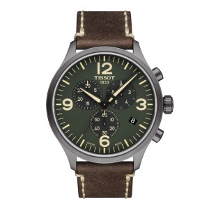 TISSOT T-Sport chrono XL T116.617.36.097.00  Quartz Ανοξείδωτο ατσάλι Καφε δερμάτινο λουρί Πράσινο χρώμα καντράν