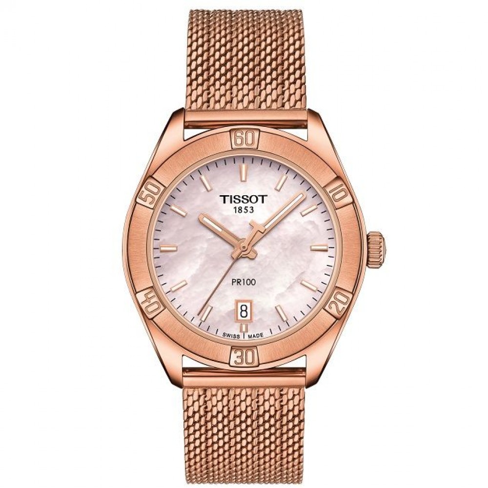 TISSOT PR 100 Sport Chic T101.910.33.151.00 Quartz Επιχρυσωμένο Ανοξείδωτο ατσάλι Μπρασελέ milanese Φιλντίσι χρώμα καντράν