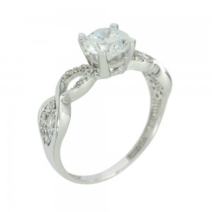 Solitaire ring White gold K14 with semiprecious stones Code 003815