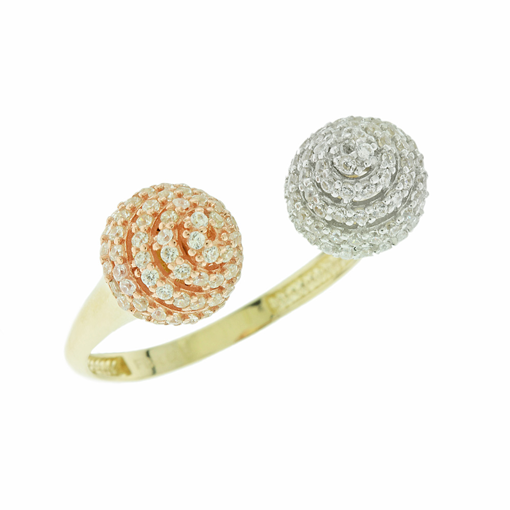 Δαχτυλίδι Κίτρινος, ροζ και λευκός χρυσός Κ14 με πέτρες swarovski Κωδικός 004499 