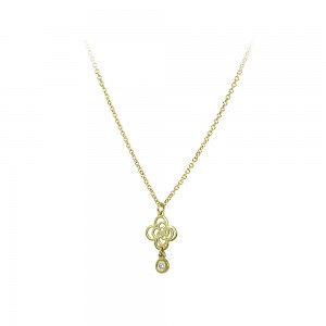 Cross with chain, Yellow gold K14 and diamond Brilliant cut Code 004699 