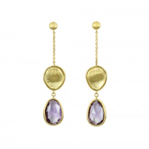 Earrings Yellow gold K14 with Amethyst Code 005152 
