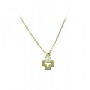 Cross with chain, Yellow gold K14 and pearl Code 005192