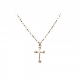 Cross with chain Pink gold K14 and diamonds Brilliant cut Code 005201