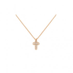 Cross with chain Pink gold K14 and diamodns Brilliant cut Code 005386