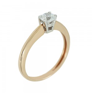 Bicolor solitaire ring Pink and white gold K14 with semiprecious stone Code 005607