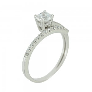 Solitaire ring White gold K14 with semiprecious stones Code 005611