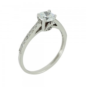 Solitaire ring White gold K14 with semiprecious stones Code 005616