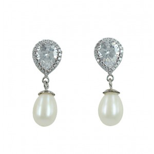 Earrings White gold K14 with semiprecious stones and pearl Code 005630 