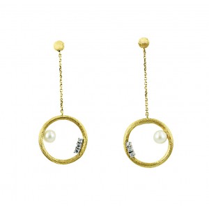 Earrings Yellow and white gold K14 with Pearl and semiprecious stones Code 005642 
