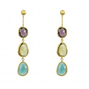 Earrings Yellow gold K14 with Amethyst, Citrine and London Blue Topaz Code 005694 