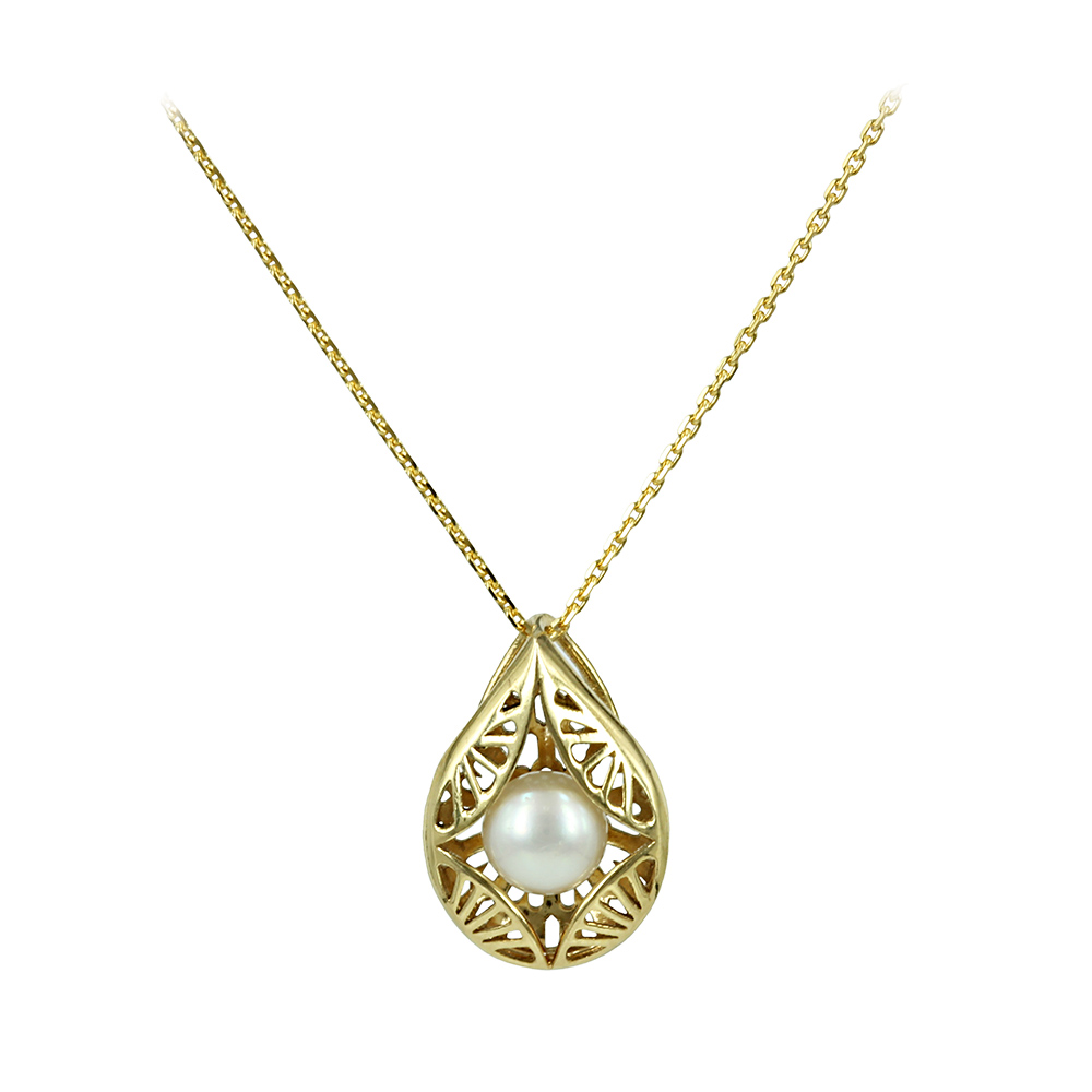 Necklace Yellow gold  K14 with pearl Code 006756