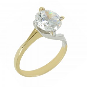 Bicolor Solitaire ring Yellow and white gold K14 with semiprecious stone Code 006915