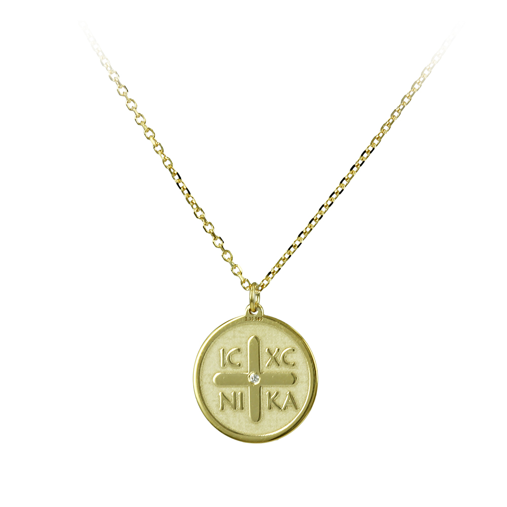 Κωνσταντινάτο με αλυσίδα, Κίτρινος χρυσός K14 με διαμάντι Κωδικός 007268