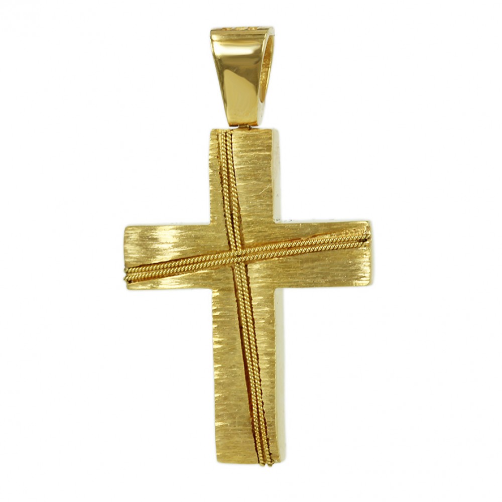 Αντρικός σταυρός Κίτρινος χρυσός K14 Aneli collection Κωδικός 005913