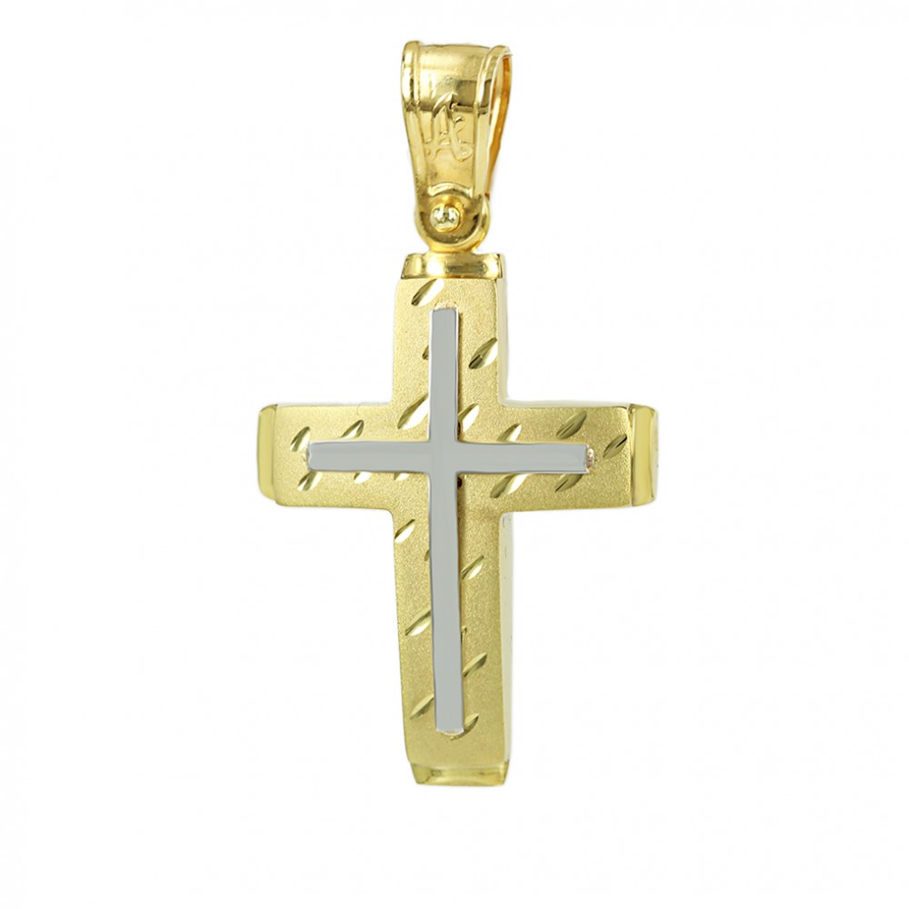 Αντρικός σταυρός Kίτρινος και λευκός χρυσός K14 Aneli collection Κωδικός 006972