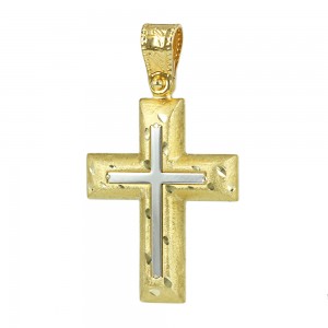 Αντρικός σταυρός Kίτρινος και λευκός χρυσός K14 Aneli collection Κωδικός 006975